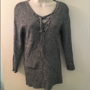 NYC gray lace up sweater large NWOT
